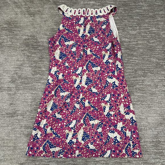 Lilly Pulitzer Dress Womens 12 Pink Blue Shift Sleeveless Lace Trim Printed - Picture 4 of 15